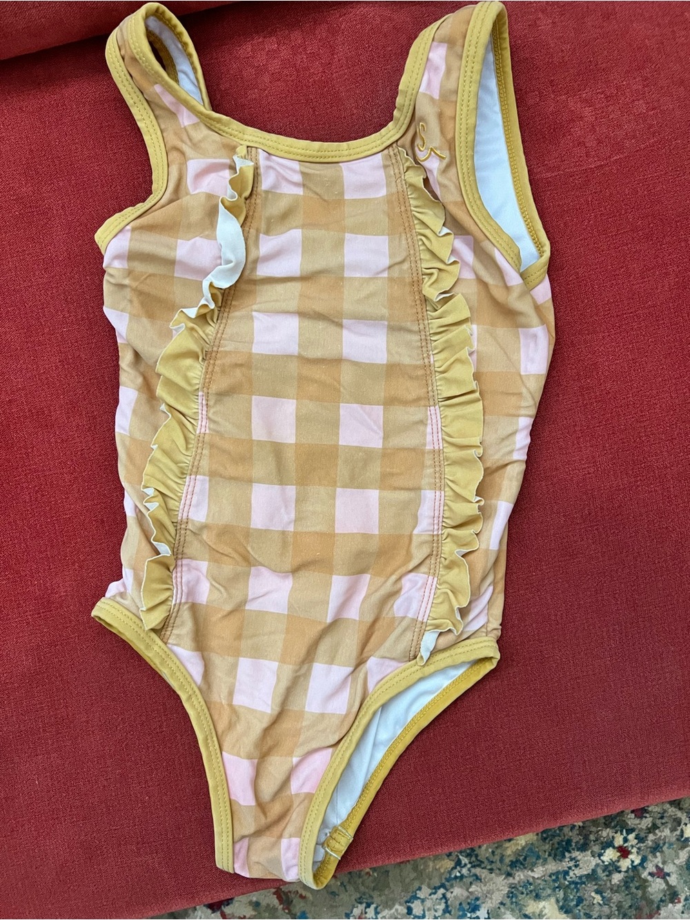 Seaesta surf Girls' Yellow Check Ruffle One-Piece Swimsuit - Kids Swim